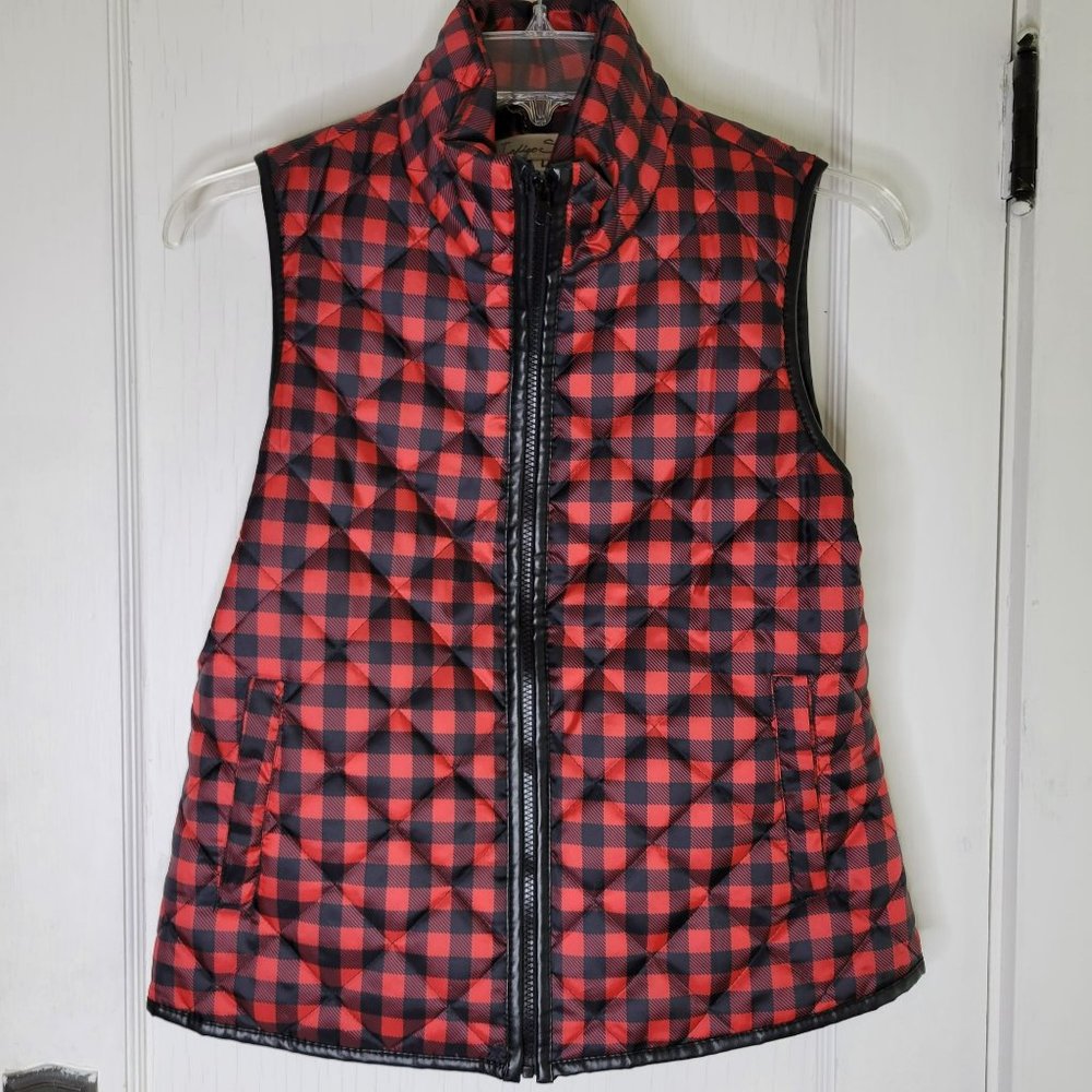 Indigo‎ Saints Woman's Size Large Buffalo Check Quilted Puffer Vest Red Black